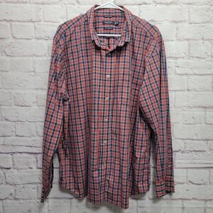 Nautica Casual Button Shirt Mens XXL A Bit‎ Trimmer Red Blue Long Sleeve Cotton